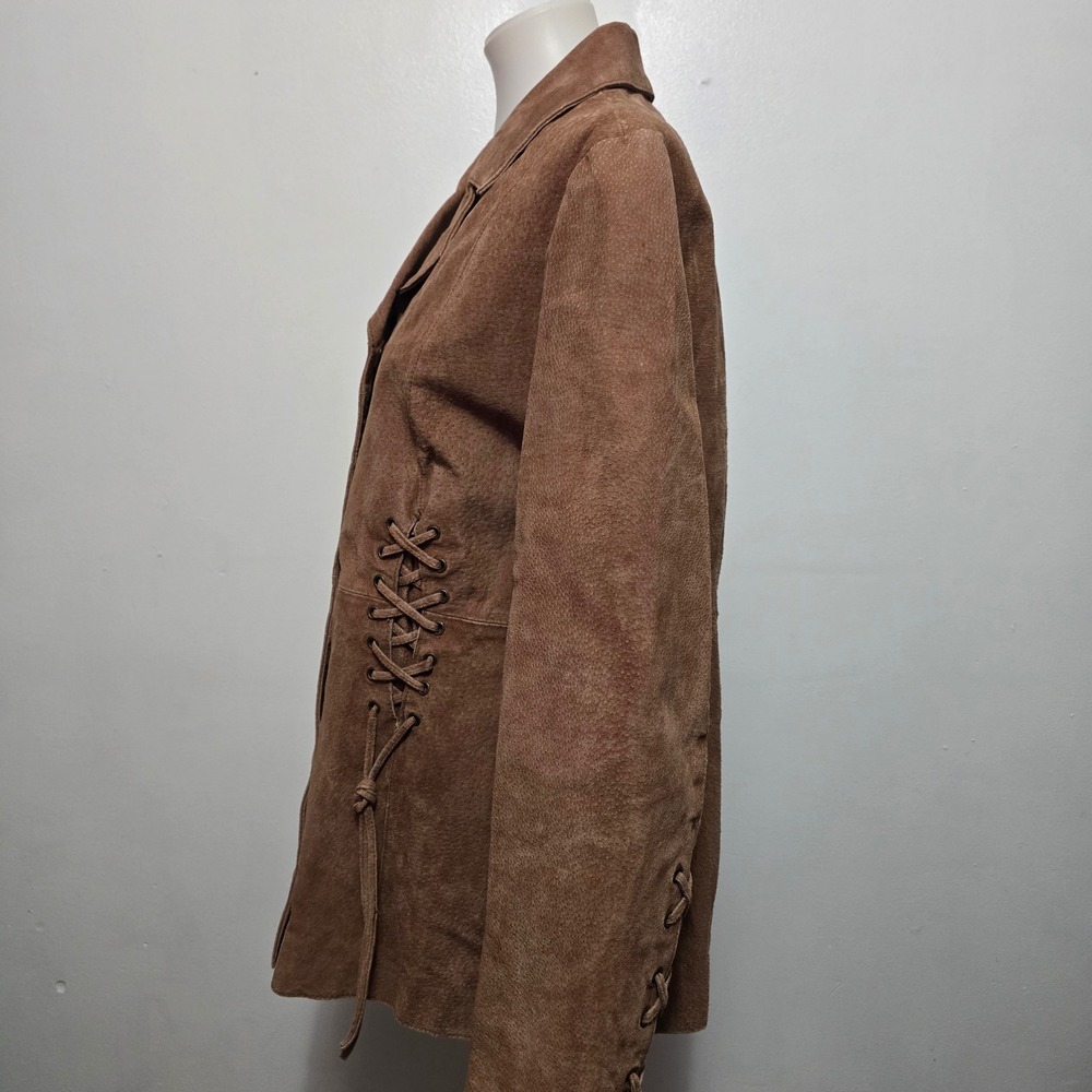 rue21 Suede Leather Blazer XL Brown Lace Up Corset Western Jacket - Picture 3 of 7